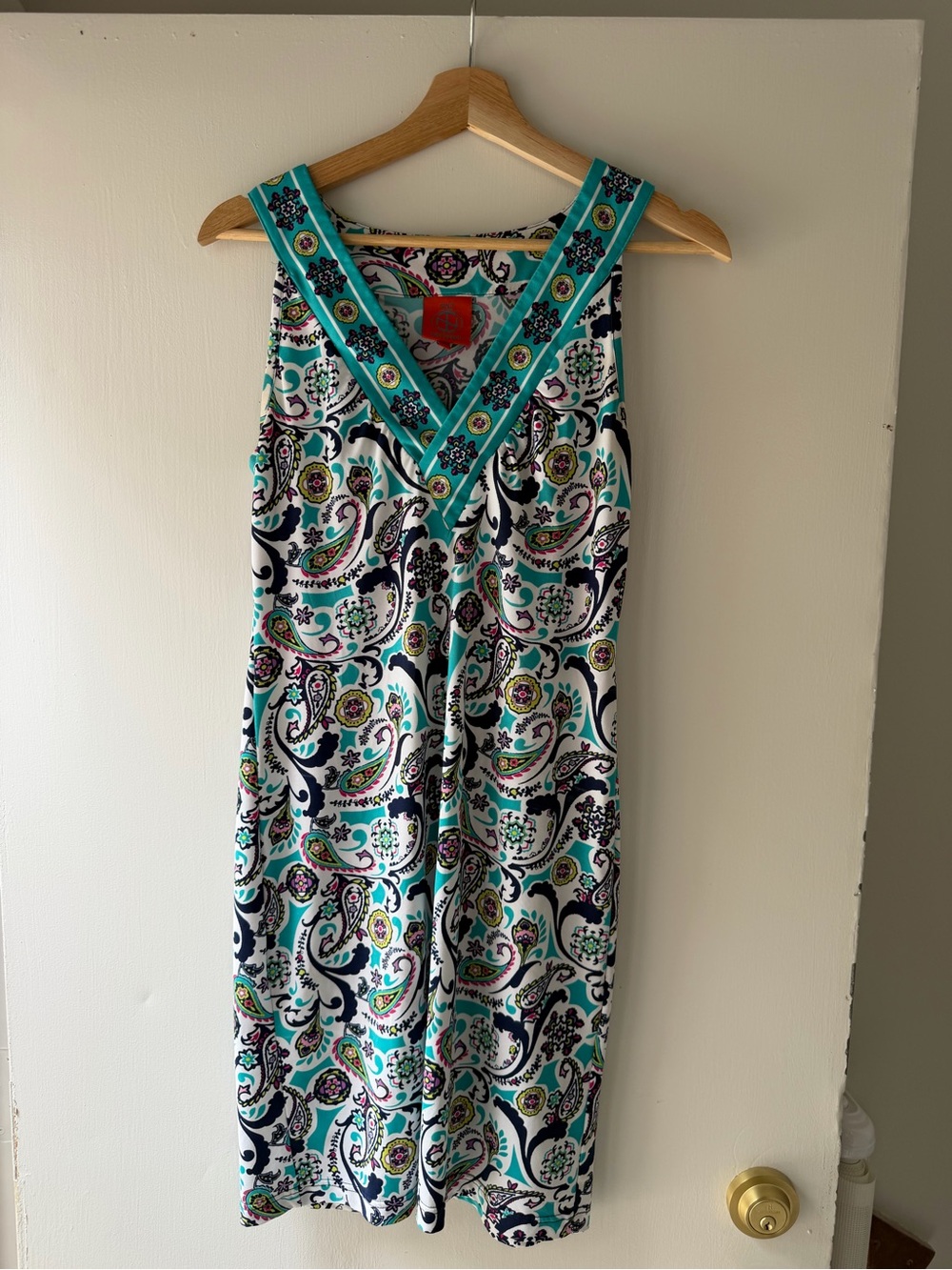 Tracy Negoshian Sleeveless Paisley Midi Dress in Teal, Navy, White